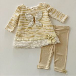 Bonnie Baby Girl 3-6 Months Butterfly Gold Sparkle Top Pants Set Outfit